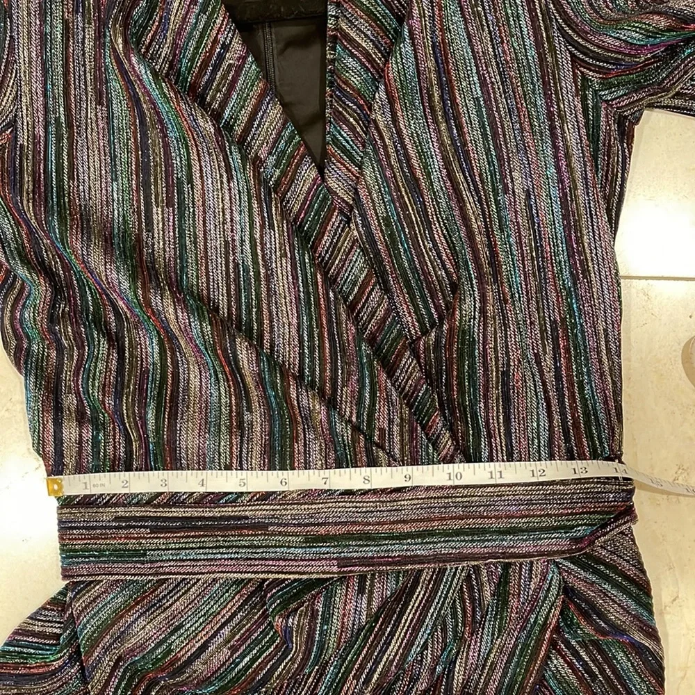 Rhea Costa evening metallic multicolored long sleeve dress